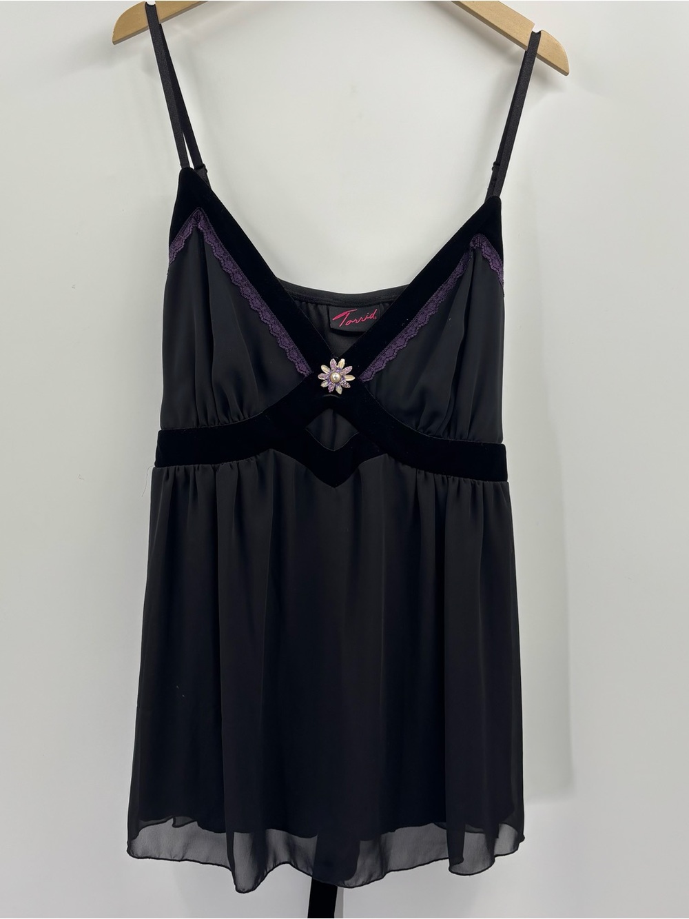 Vintage Y2K Torrid Black Velvet Babydoll Lace Lingerie Top Size 3X